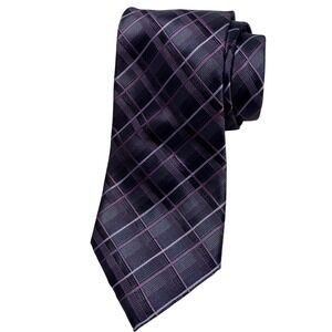 Kenneth Cole New York 100% Silk Necktie Plaid Purple Gray Men's‎ Business Formal